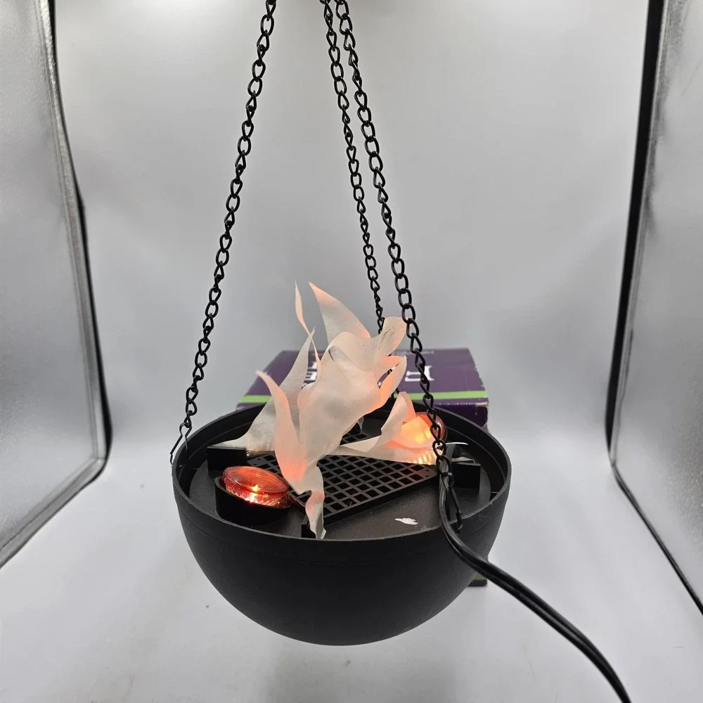 Spirit Halloween Mini Hanging Flame Light Black Cauldron Realistic Flames -WORKS